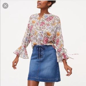 Loft Denim Skirt with lace-up detail